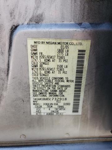 5N1AR18U85C732918 - 2005 NISSAN PATHFINDER LE 银色 照片 12