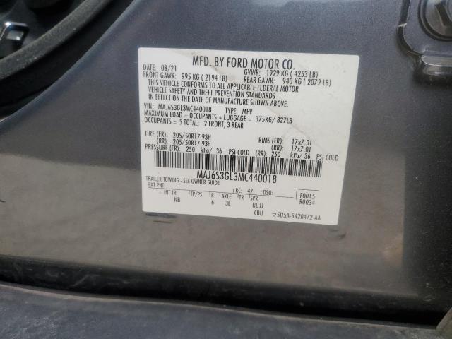 MAJ6S3GL3MC440018 - 2021 FORD ECOSPORT SE ნაცრისფერი ფოტო 12