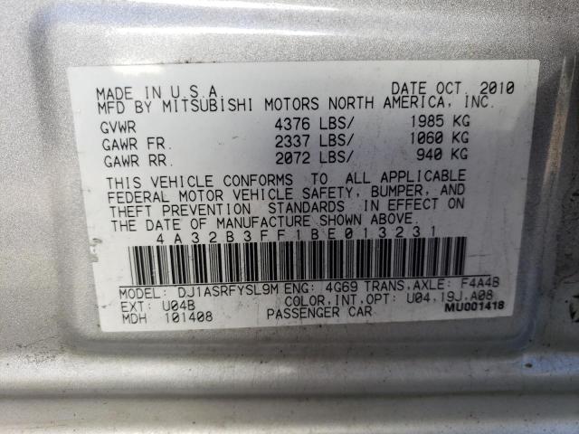 4A32B3FF1BE013231 - 2011 MITSUBISHI GALANT ES SILVER photo 12