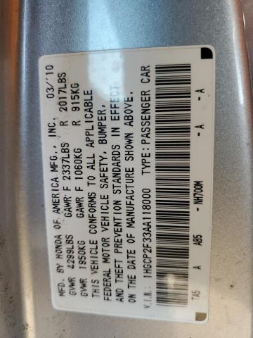 1HGCP2F33AA118000 - 2010 HONDA ACCORD LX SILVER photo 13