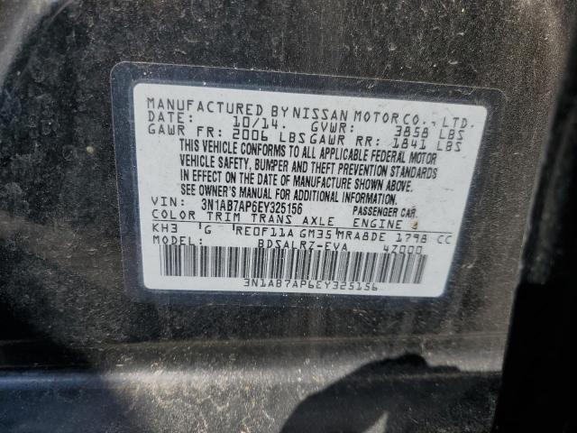 3N1AB7AP6EY325156 - 2014 NISSAN SENTRA S BLACK photo 12