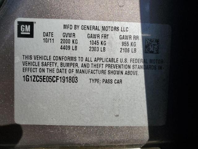 1G1ZC5E05CF191803 - 2012 CHEVROLET MALIBU 1LT ბეჟი ფოტო 12