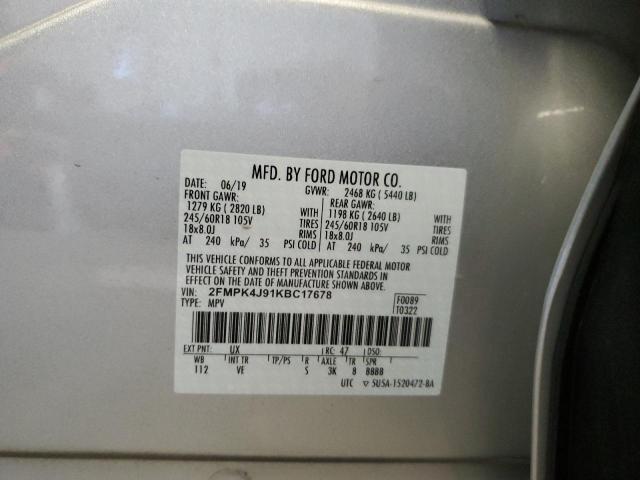 2FMPK4J91KBC17678 - 2019 FORD EDGE SEL SILVER photo 13