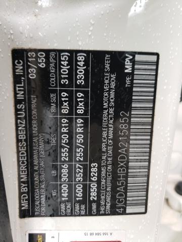 4JGDA5HBXDA215852 - 2013 MERCEDES-BENZ ML 350 4MATIC WHITE photo 13