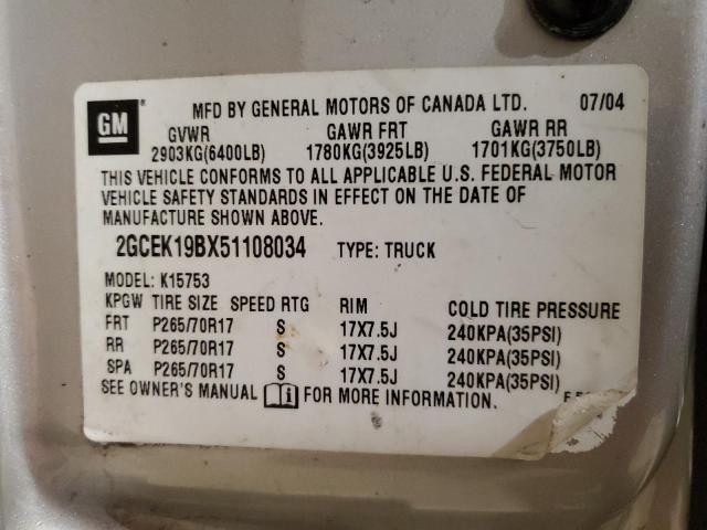 2GCEK19BX51108034 - 2005 CHEVROLET SILVERADO K1500 GRAY photo 12