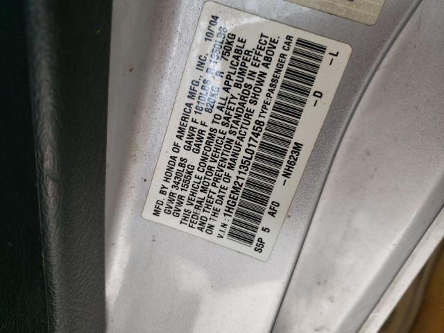 1HGEM21135L017458 - 2005 HONDA CIVIC DX VP ვერცხლისფერი ფოტო 12