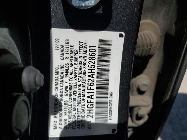 2HGFA1F62AH528601 - 2010 HONDA CIVIC LX-S Մոխրագույն լուսանկար 12