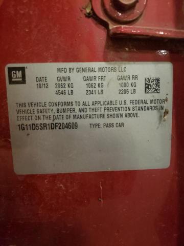 1G11D5SR1DF204609 - 2013 CHEVROLET MALIBU 1LT RED photo 12