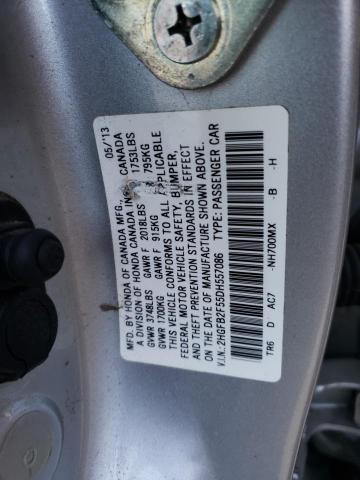 2HGFB2F55DH557086 - 2013 HONDA CIVIC LX SILVER photo 13