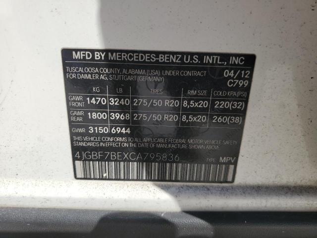 4JGBF7BEXCA795836 - 2012 MERCEDES-BENZ GL 450 4MATIC WHITE photo 13