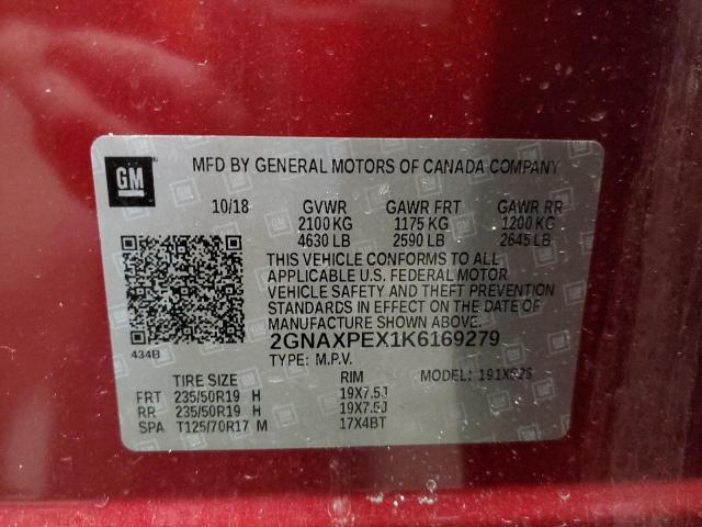 2GNAXPEX1K6169279 - 2019 CHEVROLET EQUINOX PREMIER RED photo 12