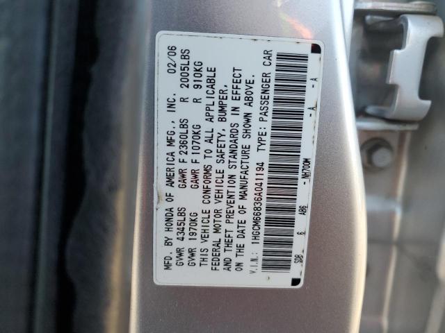 1HGCM66836A041194 - 2006 HONDA ACCORD EX SILVER photo 12