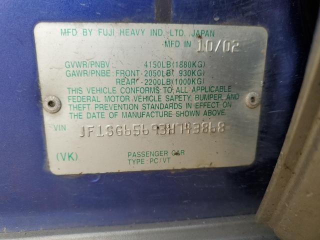 JF1SG65693H743868 - 2003 SUBARU FORESTER 2.5XS Синий фото 12