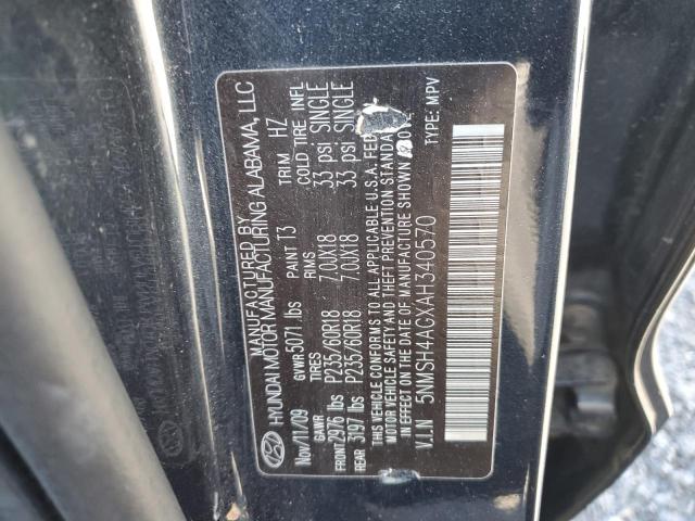 5NMSH4AGXAH340570 - 2010 HYUNDAI SANTA FE SE BLUE photo 12