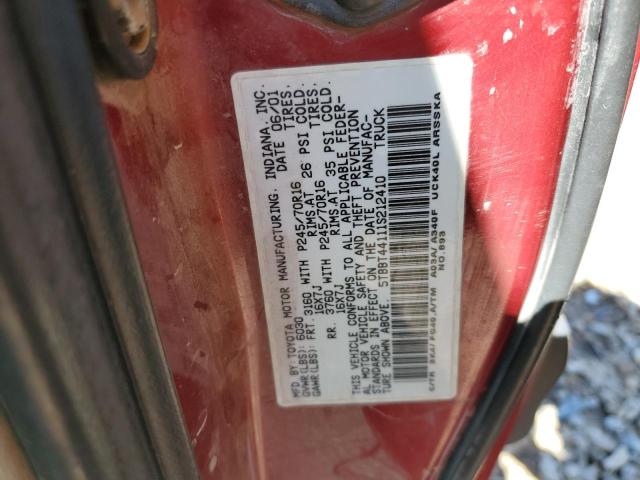 5TBBT44111S212410 - 2001 TOYOTA TUNDRA ACCESS CAB ბურგუნდია ფოტო 12