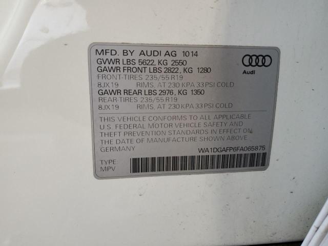 WA1DGAFP6FA065875 - 2015 AUDI Q5 PREMIUM PLUS WHITE photo 13