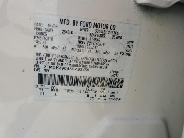 2FMDK39C48BA93458 - 2008 FORD EDGE LIMITED WHITE photo 12