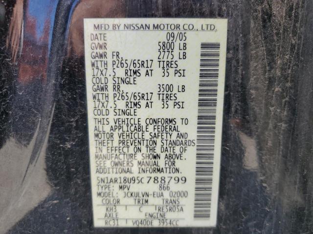 5N1AR18U95C788799 - 2005 NISSAN PATHFINDER LE Սև լուսանկար 13