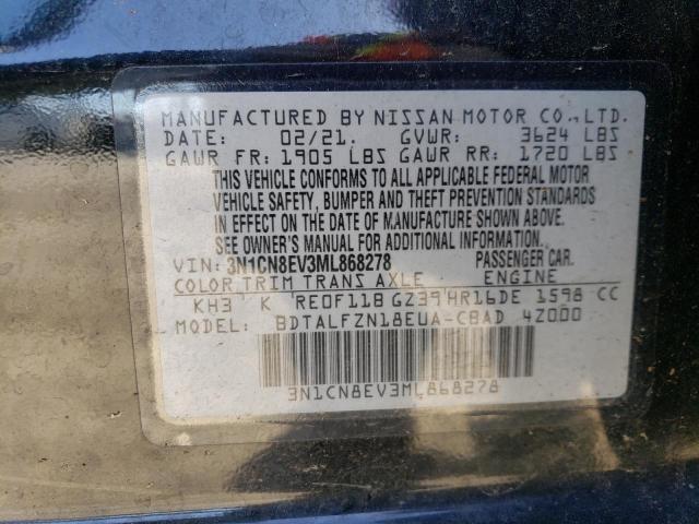 3N1CN8EV3ML868278 - 2021 NISSAN VERSA SV BLACK photo 12