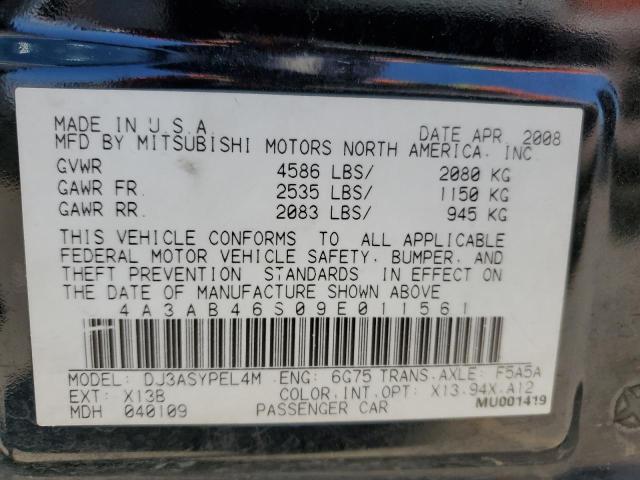 4A3AB46S09E011561 - 2009 MITSUBISHI GALANT SPORT BLACK photo 12