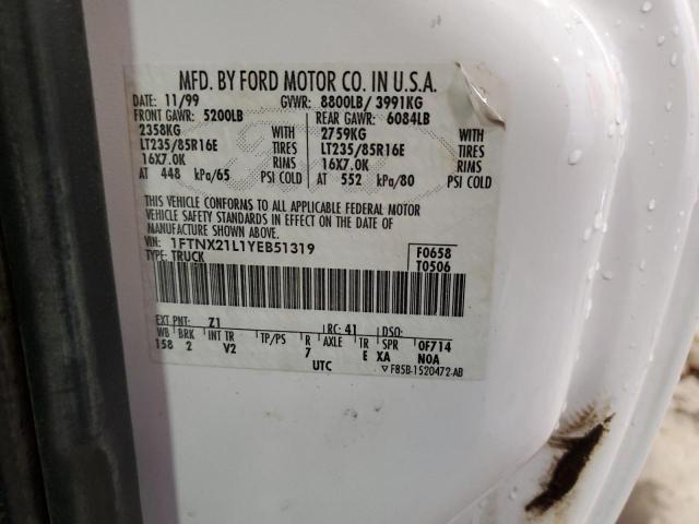 1FTNX21L1YEB51319 - 2000 FORD F250 SUPER DUTY WHITE photo 12