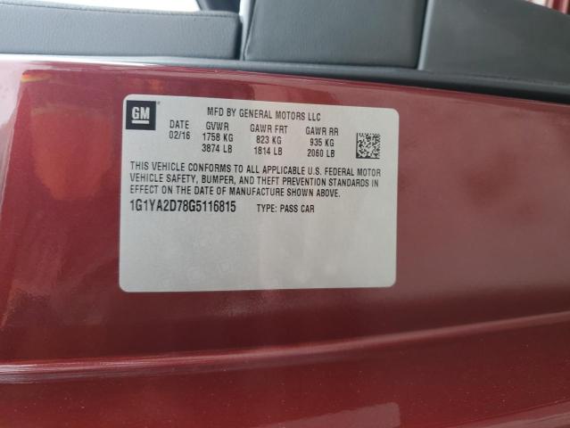 1G1YA2D78G5116815 - 2016 CHEVROLET CORVETTE STINGRAY 1LT MAROON photo 12