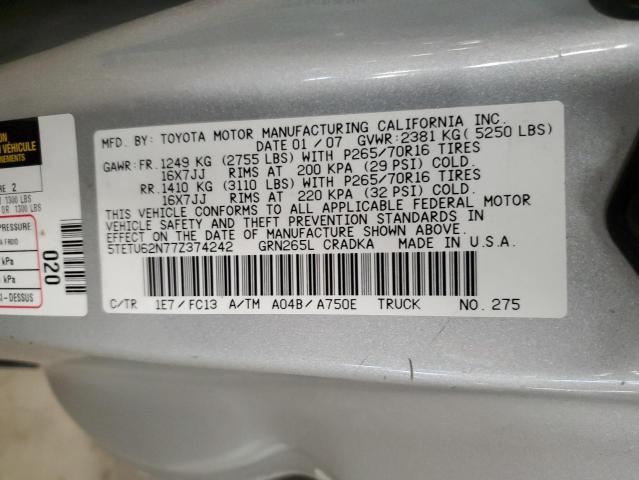 5TETU62N77Z374242 - 2007 TOYOTA TACOMA PRERUNNER ACCESS CAB SILVER photo 13