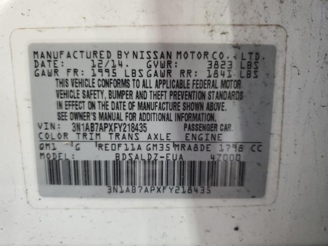 3N1AB7APXFY218435 - 2015 NISSAN SENTRA S WHITE photo 12