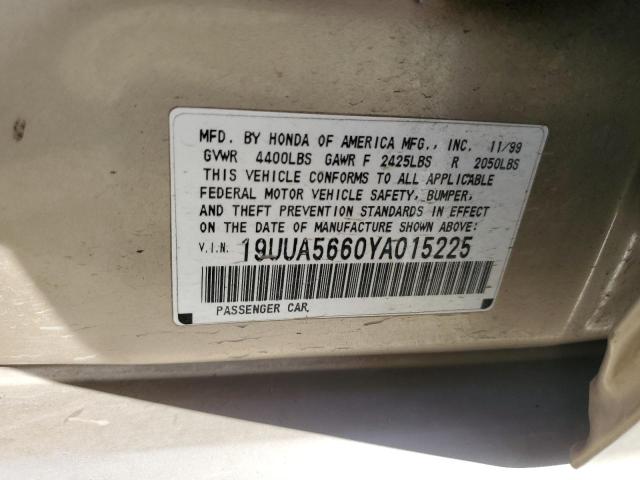 19UUA5660YA015225 - 2000 ACURA 3.2TL GOLD photo 12