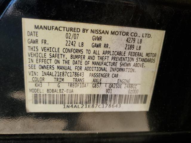 1N4AL21E87C178643 - 2007 NISSAN ALTIMA 2.5 BLACK photo 13