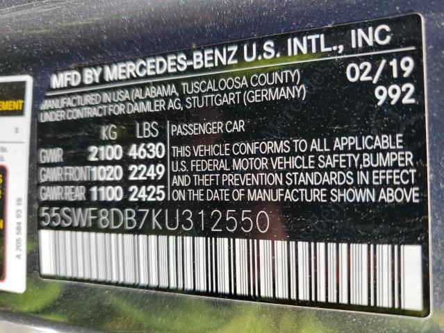 55SWF8DB7KU312550 - 2019 MERCEDES-BENZ C 300 GRAY photo 13