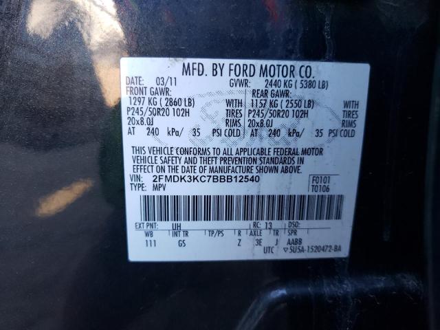 2FMDK3KC7BBB12540 - 2011 FORD EDGE LIMITED BLACK photo 12