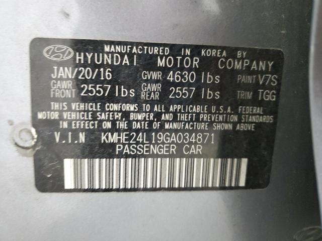 KMHE24L19GA034871 - 2016 HYUNDAI SONATA HYBRID GRAY photo 12