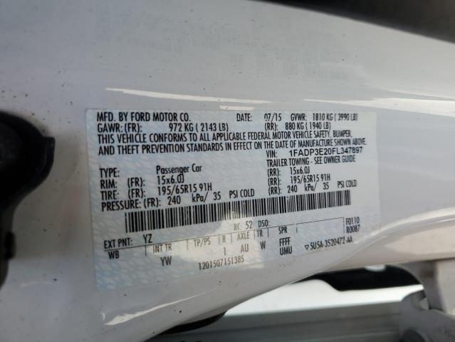 1FADP3E20FL347897 - 2015 FORD FOCUS S WHITE photo 12