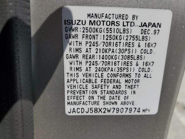 JACDJ58X2W7907974 - 1998 ISUZU TROOPER S SILVER photo 12