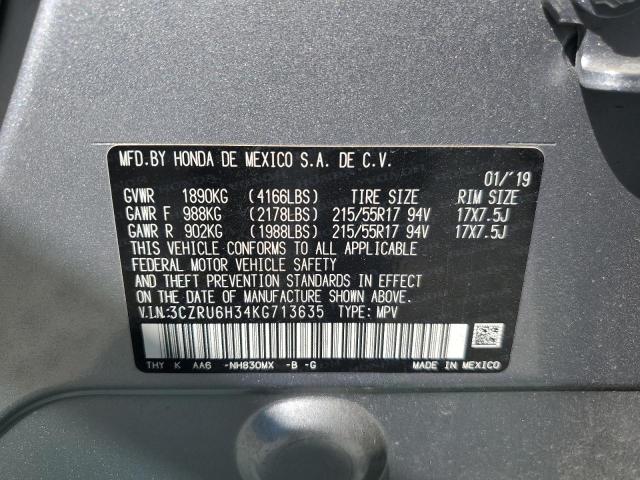 3CZRU6H34KG713635 - 2019 HONDA HR-V LX SILVER photo 12