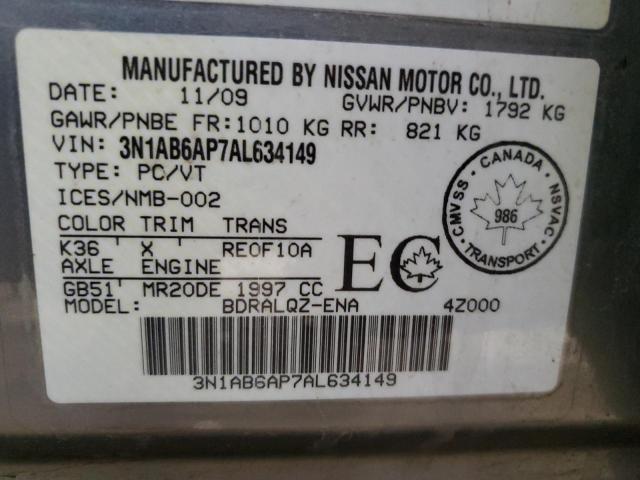 3N1AB6AP7AL634149 - 2010 NISSAN SENTRA 2.0 GRAY photo 12