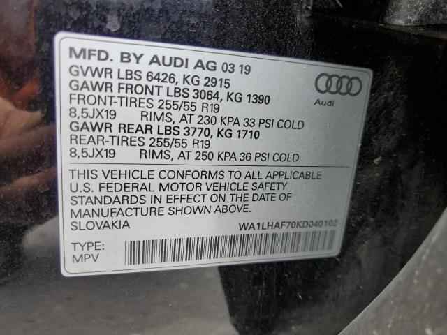 WA1LHAF70KD040102 - 2019 AUDI Q7 PREMIUM PLUS BLACK photo 14