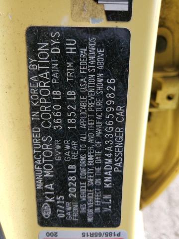 KNADM4A33G6599826 - 2016 KIA RIO LX YELLOW photo 12