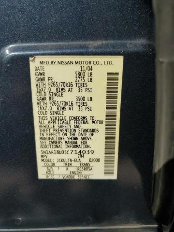 5N1AR18U05C714039 - 2005 NISSAN PATHFINDER LE ლურჯი ფოტო 14