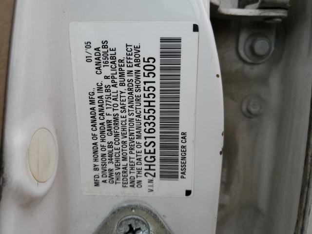 2HGES16355H551505 - 2005 HONDA CIVIC DX VP Ağ foto 12