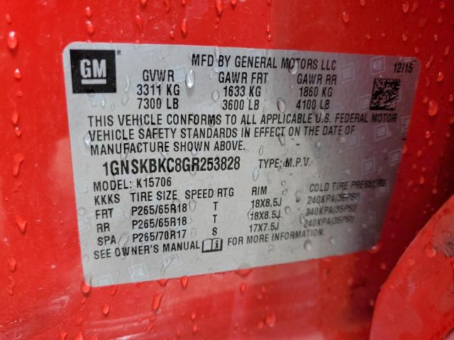 1GNSKBKC8GR253828 - 2016 CHEVROLET TAHOE K1500 LT RED photo 13