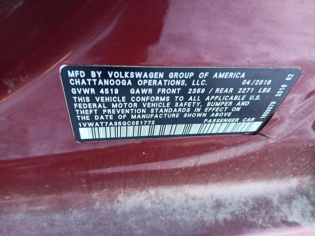 1VWAT7A35GC051772 - 2016 VOLKSWAGEN PASSAT S Բորդո լուսանկար 12