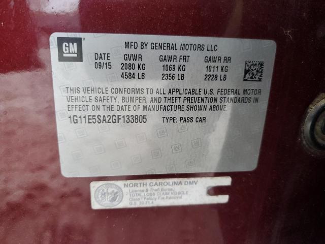 1G11E5SA2GF133805 - 2016 CHEVROLET MALIBU LIM LTZ 红色 照片 12