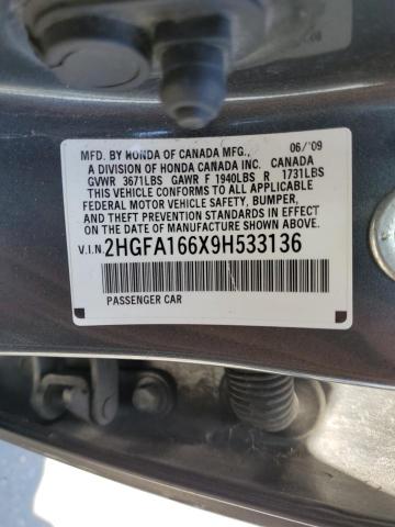 2HGFA166X9H533136 - 2009 HONDA CIVIC LX-S 灰色 照片 12