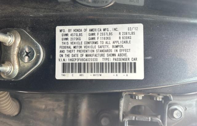 1HGCP3F89CA020030 - 2012 HONDA ACCORD EXL GRAY photo 10