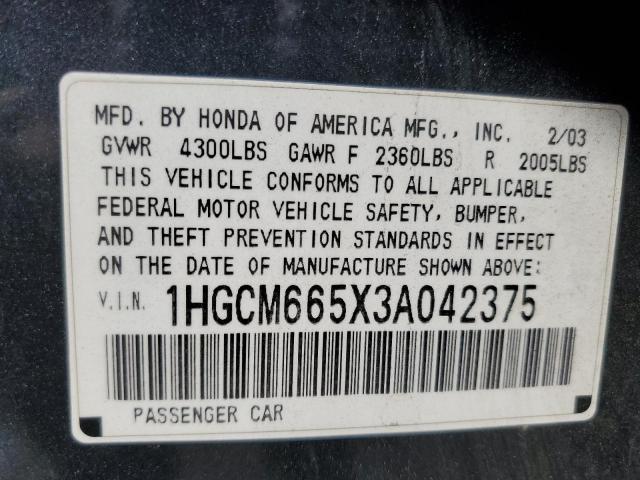 1HGCM665X3A042375 - 2003 HONDA ACCORD EX BLUE photo 12