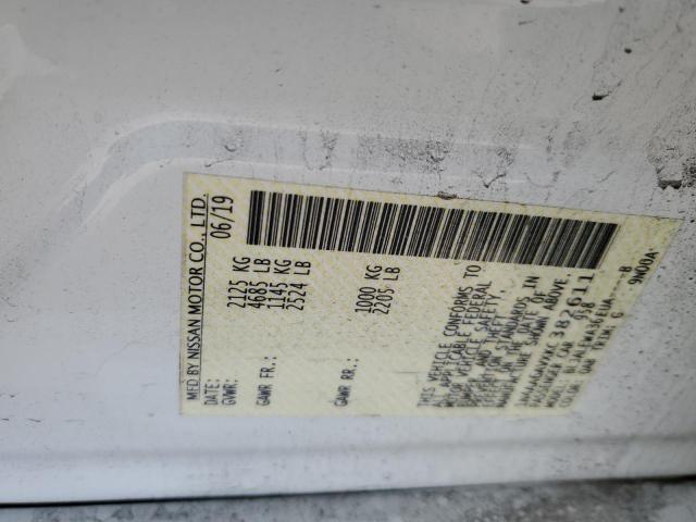 1N4AA6AVXKC382611 - 2019 NISSAN MAXIMA S WHITE photo 12