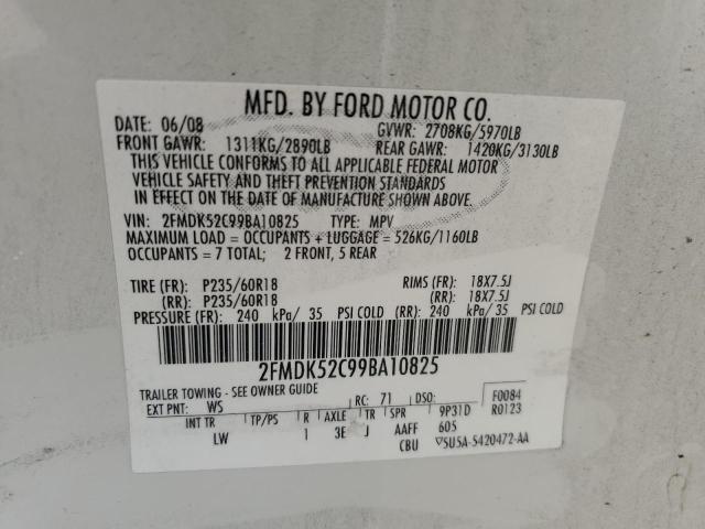 2FMDK52C99BA10825 - 2009 FORD FLEX SEL WHITE photo 14