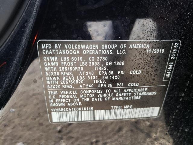 1V2RR2CA1KC516140 - 2019 VOLKSWAGEN ATLAS SEL BLACK photo 12